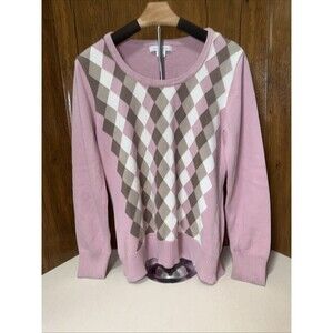 Liz Claiborne100% Cotton Pink Argyle Crew Neck Sweater Academia Women’s Large